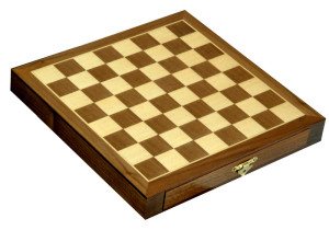 10" Magnetic Walnut Chess Case with Double Drawers