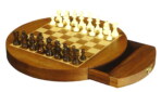Gevin - AA1303-01 - 13-inch Round Magnetic Walnut Chess Case with Drawer - Drawer Open