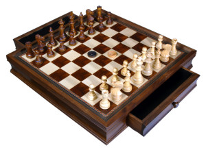 Gevin AA2001-03: 20-inch Walnut and Camphor Chess Case with Double Drawer