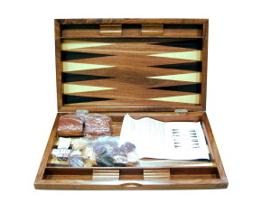 Gevin AD1902-01: Zebra Style Walnut High-Grade Backgammon Set - Open
