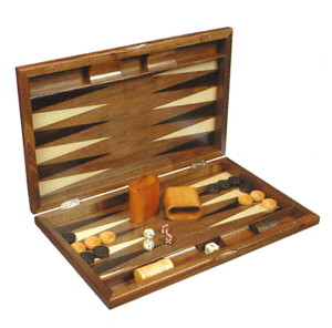Gevin AD1903-01: 19-inch Walnut Burl Backgammon Set with White Stripes - Open