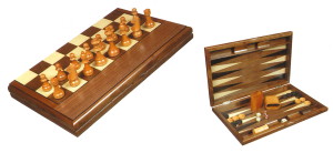 Gevin AD1905-01 - 19-inch 3-in-1 Walnut Game Set Compendium - Open and Closed