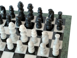 Gevin - 2174 (BLK / WHI / GRN): Marble Chess Set (Black and White Squares with Green Frame) - Chessmen Set
