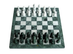 Gevin - 2174 (GRN / WHI / GRN): Marble Chess Set (Green and White Squares with Green Frame) - 3