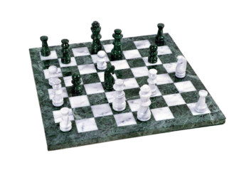 Gevin - 2174M - 16-inch Marble Chess Set (Green and White squares with Green frame)