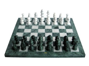 Gevin - 2174 (GRN / WHI / GRN): Marble Chess Set (Green and White Squares with Green Frame) - 4