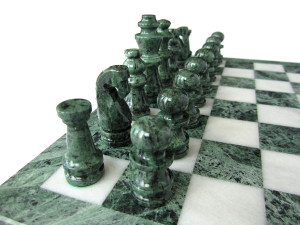 Gevin - 2174 (GRN / WHI / GRN): Marble Chess Set (Green and White Squares with Green Frame) - Green Chessmen