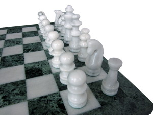 Gevin - 2174 (GRN / WHI / GRN): Marble Chess Set (Green and White Squares with Green Frame) - White Chessmen