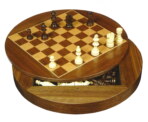 Gevin - AA1209-02 - 12-half-inch Round Magnetic Walnut Chess Case with Drawer