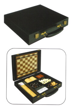 Gevin - AF1208-02 - 12-inch Black Wooden Attache Case 7-in-1 Multi-Game Compendium