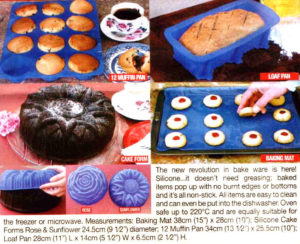 Gevin - GVCR-1105 - As Seen on TV - Silicone Bakeware Set: 12-Muffin Pan, Loaf Pan, Rose-Style and Sunflower-Style Cake Molds, and Baking Mat